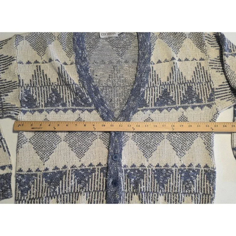 Vintage JJ Cochran Cardigan‎ Knit Grandpa Dad Mr Rogers USA Blue White Large
